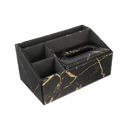 Amosfun Leather Tissue Box and Remote Control Holder Elegant Marble Design Multifunctional Organizer for Home and Office Compact Storage for Remotes and Facial Tissues