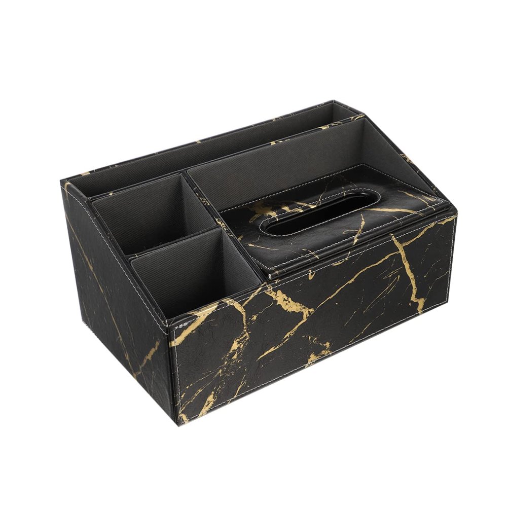 Amosfun Leather Tissue Box and Remote Control Holder Elegant Marble Design Multifunctional Organizer for Home and Office Compact Storage for Remotes and Facial Tissues