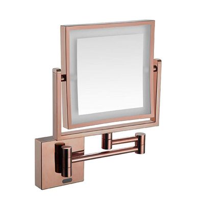 MUOBSBJRX Wall Mounted Makeup Mirror 3X Magnification 360 Degree Swivel Two-Sided Extendable 8 Inch Rectangle Extendable Arm (Color : Rose Gold, Size : Plug)
