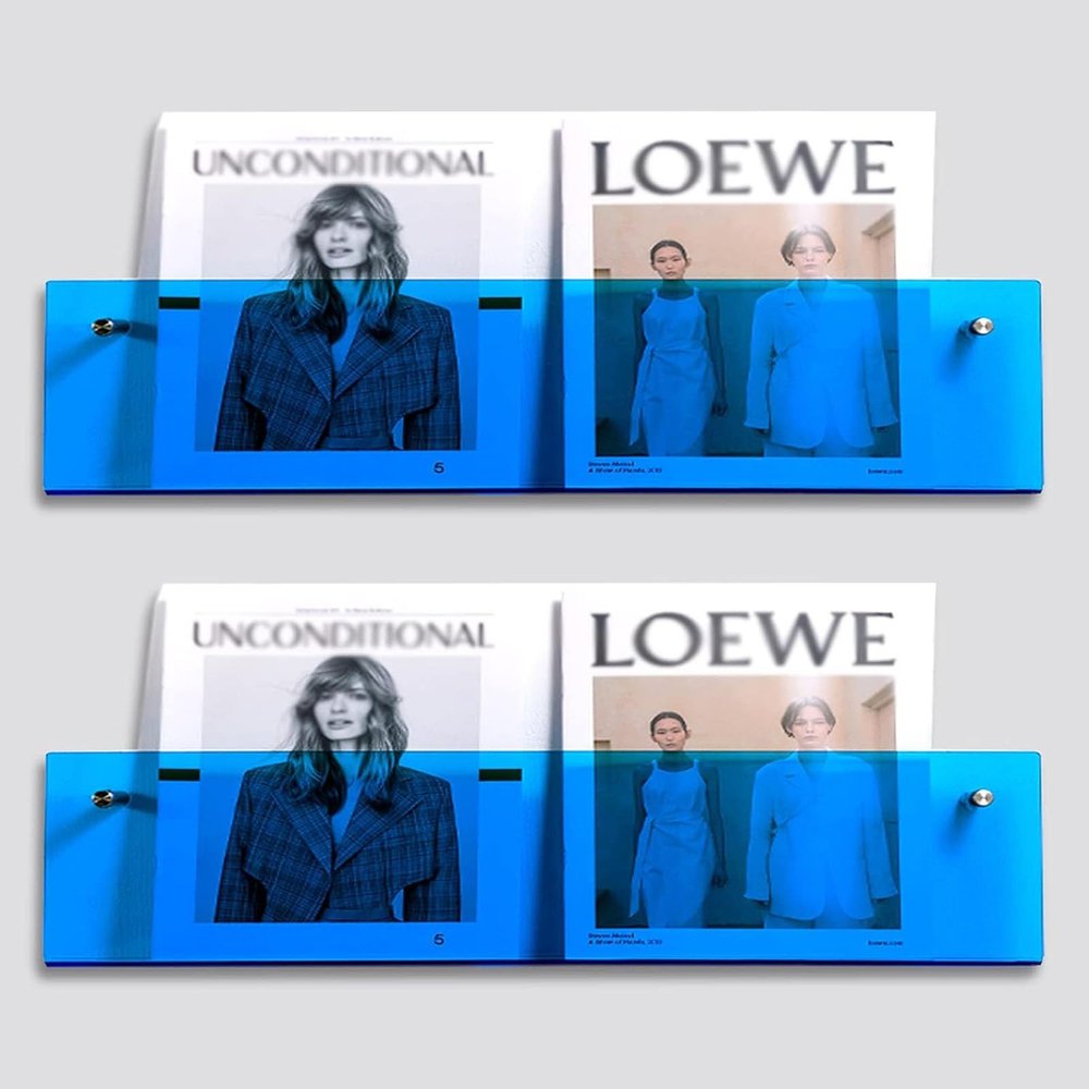 DONGYUE Acrylic Wall Magazine Rack, Blue Clear Brochure Display Holder Literature Storage Rack for Waiting Room, Living Room, Office (Size : 50cm/19.7in)
