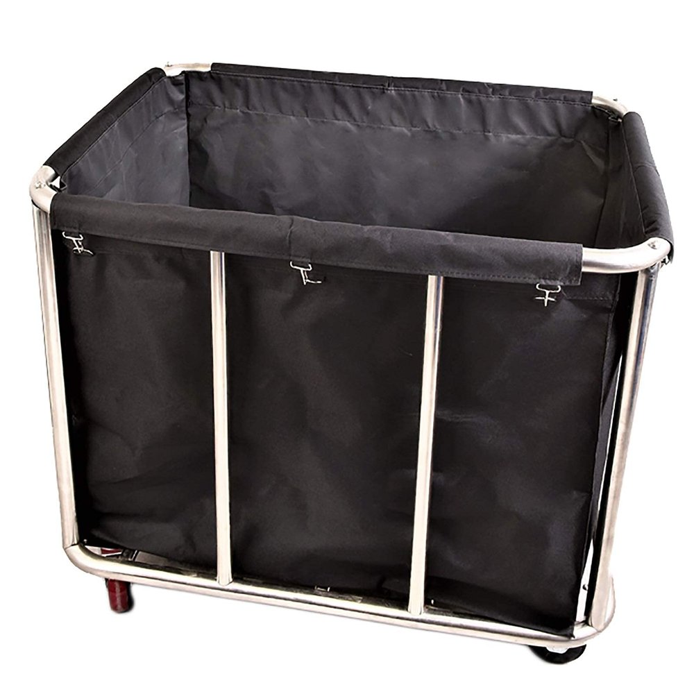 Black Heavy Duty Laundry Sorter Cart With 4 Inch Wheels, Utility Rolling Trolley For Dirty Clothes Storage, Stainless Steel & Oxford Cloth (8 Tube)