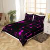 Castle Fairy Abstract Queen Duvet Cover Set, 3D Modern Square Plaid Grid Print Geometric Bedding Set 3pcs for Boys Teens Bedroom, Purple and Black Neon Light Lines Quilt Cover, 2 Pillowcases view 3