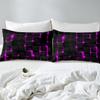 Castle Fairy Abstract Queen Duvet Cover Set, 3D Modern Square Plaid Grid Print Geometric Bedding Set 3pcs for Boys Teens Bedroom, Purple and Black Neon Light Lines Quilt Cover, 2 Pillowcases view 4