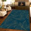 SOOVOS Yellow Striped Leaves Living Room Rug, Creative Blue Minimalist Rectangle Ultra-Thin Area Rugs, Easy-Cleaning Non Shedding Floor Indoor Carpet for Bedroom Kitchen Office Dining Room 4x6ft view 4