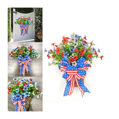 2024 New July 4th Independence Day Wreaths, 4th of July Wreaths for Front Door American Flag Wreath, Memorial Day Star Stripe Welcome Sign Wreath All Season Wall Home Patriotic Decor (C)