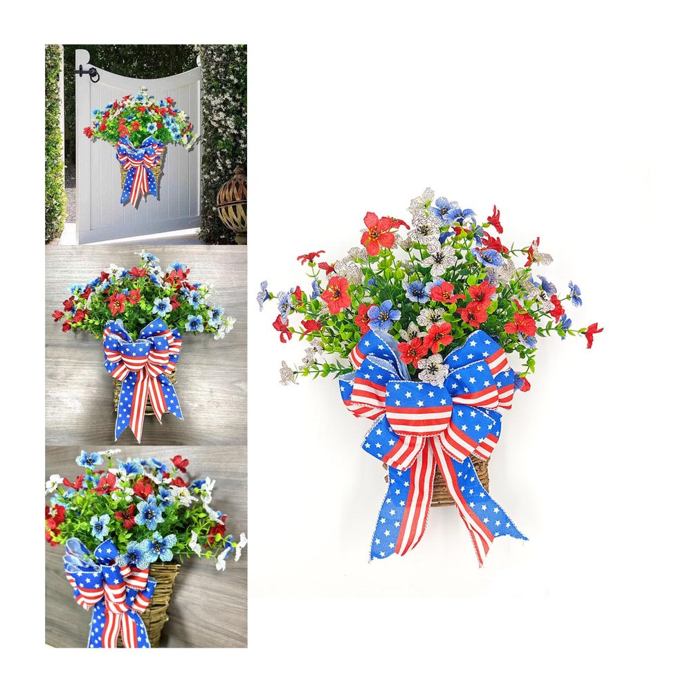 2024 New July 4th Independence Day Wreaths, 4th of July Wreaths for Front Door American Flag Wreath, Memorial Day Star Stripe Welcome Sign Wreath All Season Wall Home Patriotic Decor (C)