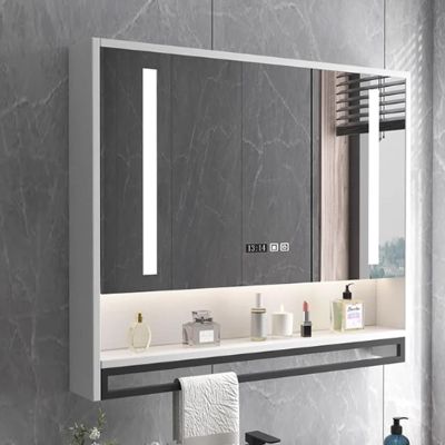 Medicine cabinet with HD mirrorbathroom mirror with anti fogModern Smart medicine cabinet mirror with LED lightsbathroom storage organizer Clock and Temper DisplayWith towel barTouch Switch ( Col