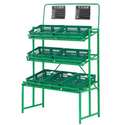 HDYZJQ Large Fruit & Vegetable Baskets 3 Tiers, Supermarket Retail Snack Storage Shelf for Fruit Vegetable Onion Potato Snack, Produce Storage Organizer Stand with Baskets(Style 2)