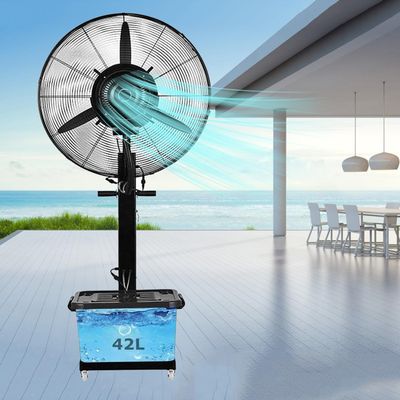 320W Industrial Outdoor Misting Pedestal Fan High Velocity Oscillating Fan With 3 Speed Moving Standing Fans W/Standalone Misters Tank Easy To Clean Space Cooling