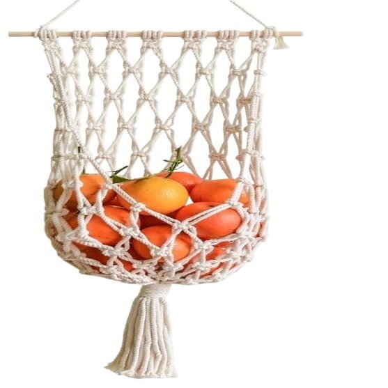 HEPYLAIFU fruit hammock Woven Fruit Vegetable Hanging Basket Under Cabinet Adhesive, Mesh Fruit Holder Organization