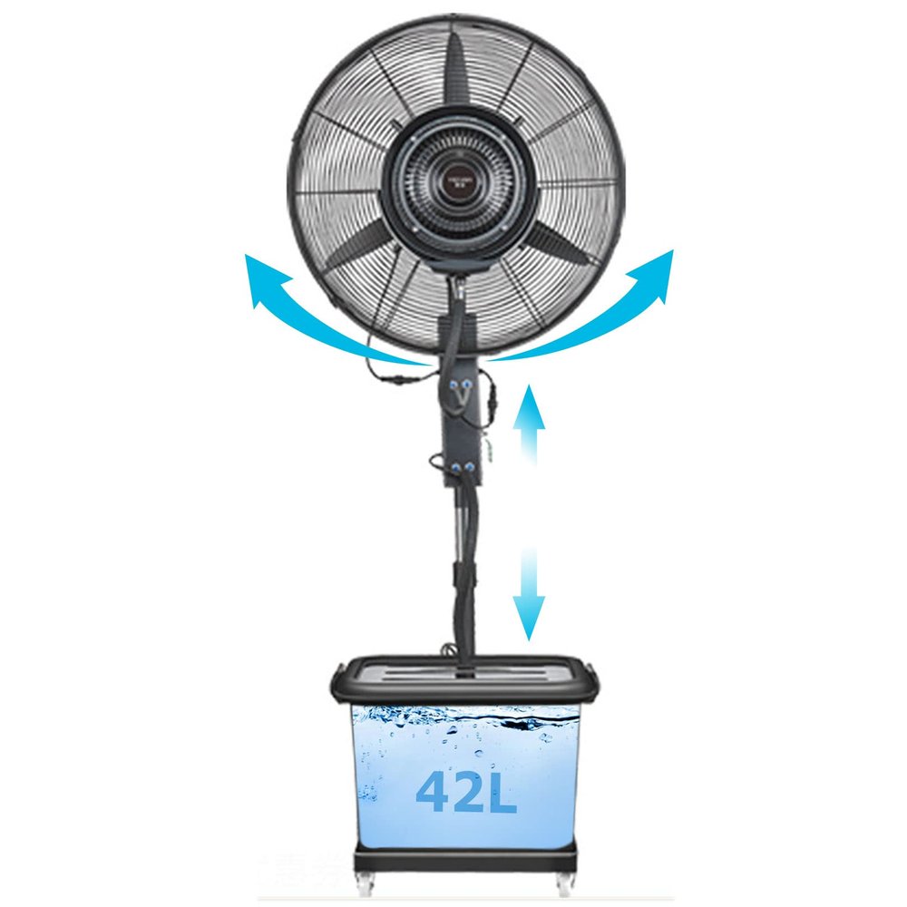 Oscillating Misting Fan, Adjustable Height Cooling Fan with 3 Wind Modes Pedestal Fan for Patio, Outside Restaurant, Factory Workshop