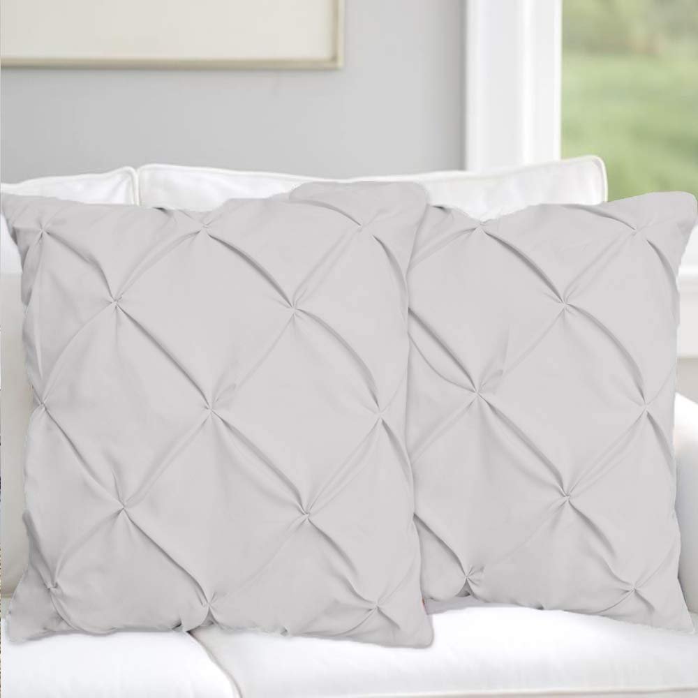The OutNeT Euro Pillow Sham Set of 2 Pinch Silver Pillow Shams Euro 28x28 Pillow Cover/Cases 600 TC 100% Egyptian Cotton Hotel Class Bedding Pinch Pleated Euro Size Decorative Pillow Shams Set