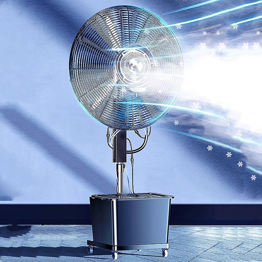 Pedestal Fan with Water Mist Spray, Humidifying Misting Fan, Standing Fan with 3 Speeds, 42L Water Tank, Height Adjustable Outdoor Fan with 120 Oscillation