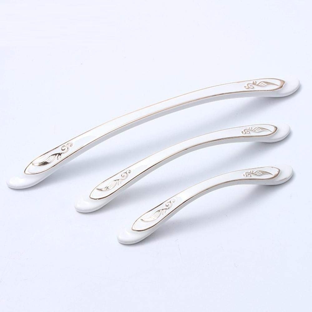 Antique Cabinet Drawer Handles, 2Pcs Cabinet Door Hardware Curved Handle Pattern Wardrobe Handle Furniture Door Handle 96 Fuji Black (Color : 96 White)