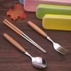 IFAJOOR Flatware Silverware Set, 3/12/18/24 Pieces Creative And Cute Adult Travel Portable Cutlery Box Three-piece Set Student Wooden Handle Stainless Steel Chopsticks Spoon Fork, Tableware Cutlery S view 2