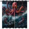 ONINUO Octopus Blackout Curtains for Girls Boy Home Decor, Ocean Kraken Nautical Pirate Sailboat Wave Grommet Thermal Insulated Drapes Darkening Window Curtain for Bedroom Living Room, 55 x 63 Inch view 1