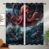 ONINUO Octopus Blackout Curtains for Girls Boy Home Decor, Ocean Kraken Nautical Pirate Sailboat Wave Grommet Thermal Insulated Drapes Darkening Window Curtain for Bedroom Living Room, 55 x 63 Inch view 2