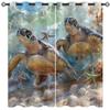 Sea Turtle Blackout Curtains for Girls Boy Home Decor, Starfish Seashells Nautical Beach Tropical Grommet Thermal Insulated Drapes Darkening Window Curtain for Bedroom Living Room, 84 x 84 Inch view 1