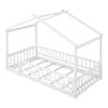 EastVita Twin House Bed, Twin Size Bed Frame with Roof, Safety Guardrail & Fence Playhouse Bed for Teens, Kids, Girls, Boys Twin Size Wooden House Bed (White) view 1