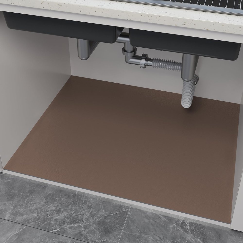 BANEBOR Under Sink Mats-20" x 16" (Cut-to-Fit) Absorbent Shelf Liner for Kitchen&Bathroom Cabinets | Non-Slip, Quick-Dry Cabinet Liner for Under Sink, Vanity & Utility Storage (Brown,20''x16'')