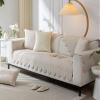 Huierxun Luxury Cotton Solid Embroidery Sofa Cover Boho Farmhouse Sofa Slipcover Soft Quilted Sectional Couch Cover Non-Slip Sofa Slipcovers Washable Furniture Protector for Pet Kids (Khaki,28"x82") view 1