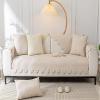 Huierxun Luxury Cotton Solid Embroidery Sofa Cover Boho Farmhouse Sofa Slipcover Soft Quilted Sectional Couch Cover Non-Slip Sofa Slipcovers Washable Furniture Protector for Pet Kids (Khaki,28"x82") view 2