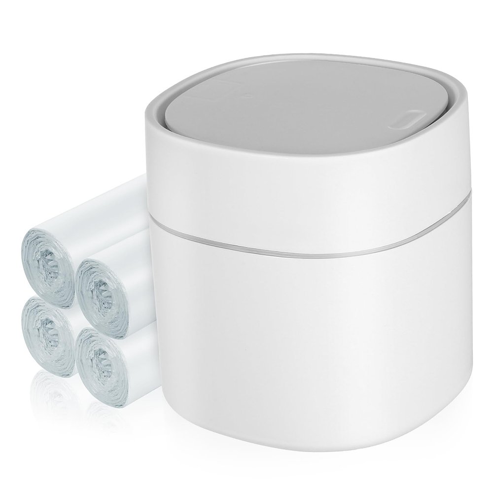Gogogmee Desk Trash Can Lid Mini Trashcan for Bedroom Countertop Garbage Bin Plastic Waste Basket Simple Design Home Office