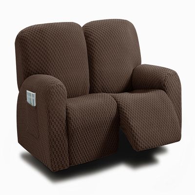 ULTICOR Reclining Loveseat Slipcover, 48" - 65" L, 6-Piece Jacquared Stretch Loveseat Reclining Sofa Covers, Loveseat Recliner Cover, Thick, Soft (Chocolate, Loveseat Recliner Cover)(Style 1)
