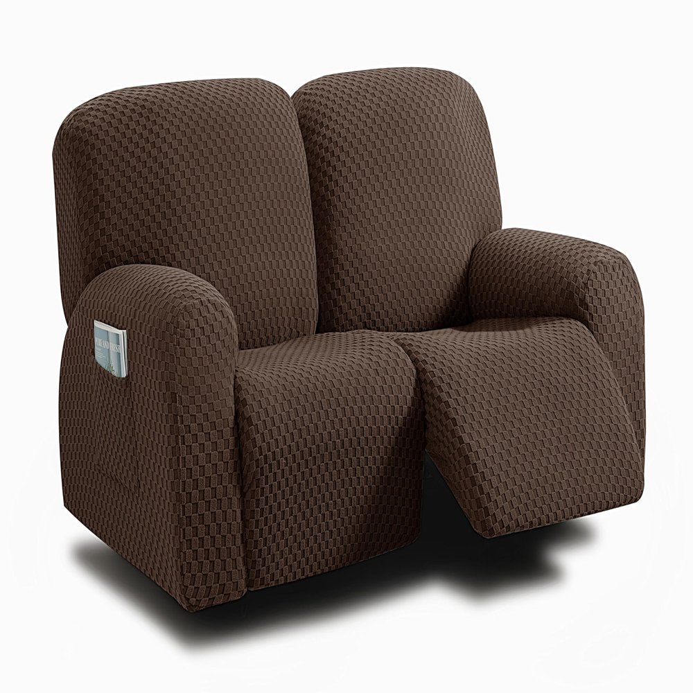 ULTICOR Reclining Loveseat Slipcover, 48" - 65" L, 6-Piece Jacquared Stretch Loveseat Reclining Sofa Covers, Loveseat Recliner Cover, Thick, Soft (Chocolate, Loveseat Recliner Cover)(Style 1)