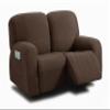 ULTICOR Reclining Loveseat Slipcover, 48" - 65" L, 6-Piece Jacquared Stretch Loveseat Reclining Sofa Covers, Loveseat Recliner Cover, Thick, Soft (Chocolate, Loveseat Recliner Cover)(Style 1) view 1