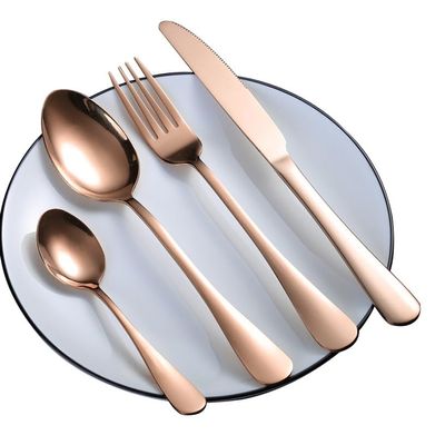 SEELLODGE Silverware Flatware Cutlery Set, 4/16/24/32/40/48 Pieces Mirror Pink Gold Stainless Steel Cutlery Steak Cutlery Set (Color : Rose Gold, Size : 10Set-40Pcs)