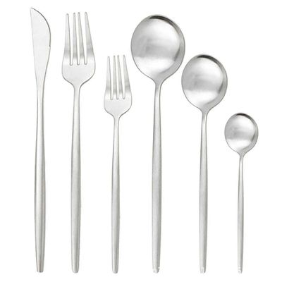 SEELLODGE Silverware Flatware Cutlery Set, 6/24/36/48/60/72 Pieces Stainless Steel Steak Cutlery Set Dessert Cutlery Portuguese Cutlery Set Of Six (Color : Silver, Size : 1Set-6Pcs)