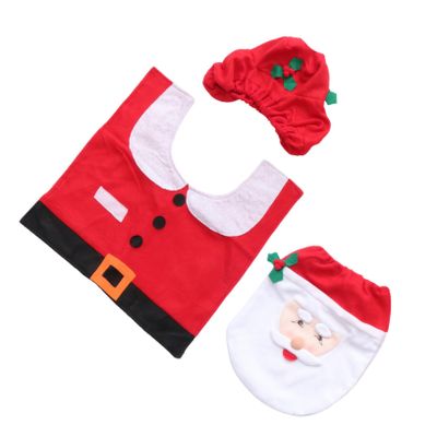 LABRIMP 1set Santa Claus Christmas Toilet Cover Foot Cushion and Water Tank Cover Festive Bathroom Decor for Holiday Cheer