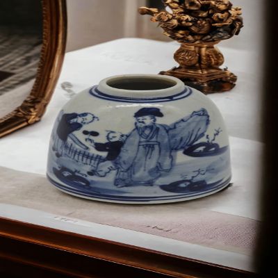 Festcool Antique Style Blue and White Porcelain Ceramic Covered Jar Vase, China Ming Style, Jingdezhen Chinese (S12) (Blue Village), Small, F0318224
