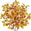 Arborus 3PCS Artificial Fall Leaf Stems Autumn Leaves Fake Fagus Sylvatica Folige Gold Faux Beech Leaf Branch, Long Stems for Floral Arrangements Autumn Decoration view 1