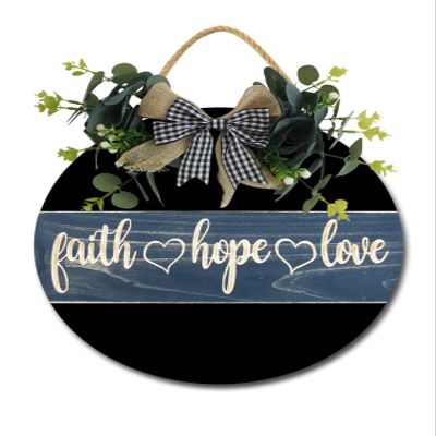 LERJIMUX Faith Hope Love Sign Front Door Porch Decorations, Round Rustic Wood Hanging Sign for Farmhouse Porch Outdoor Home Holiday Front Door Sign Decor, Style-3