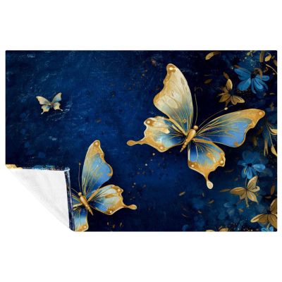 VTGHDEEQ Throw Blanket for Couch,Soft Blanket & Throws,Blue Golden Butterflies,59x39.3 in, Z3xo9oygluqb