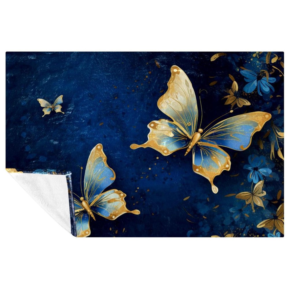VTGHDEEQ Throw Blanket for Couch,Soft Blanket & Throws,Blue Golden Butterflies,59x39.3 in, Z3xo9oygluqb