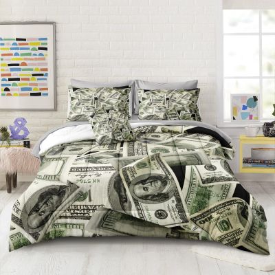 Merryword 8 Pieces Bed in a Bag Money Comforter Set California King Size Dollar Bill Comforter Set Gold Coins Bedding Set with 1 Comforter, 4 Pillowcases, 1 Flat Sheet, 1 Fitted Sheet, 1 Cushion Cover