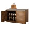 KAMPCO Shoe Cabinet with Doors and Seat, Wooden Shoe Storage Cabinet, Freestanding Shoe Rack Cabinet for Entryway Hallway, 76 x 33 x 48 cm, Walnut view 1