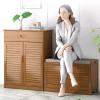 KAMPCO Shoe Cabinet with Doors and Seat, Wooden Shoe Storage Cabinet, Freestanding Shoe Rack Cabinet for Entryway Hallway, 76 x 33 x 48 cm, Walnut view 2