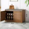 KAMPCO Shoe Cabinet with Doors and Seat, Wooden Shoe Storage Cabinet, Freestanding Shoe Rack Cabinet for Entryway Hallway, 76 x 33 x 48 cm, Walnut view 3