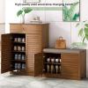KAMPCO Shoe Cabinet with Doors and Seat, Wooden Shoe Storage Cabinet, Freestanding Shoe Rack Cabinet for Entryway Hallway, 76 x 33 x 48 cm, Walnut view 4