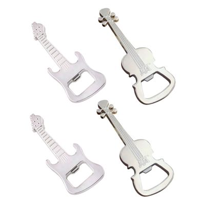 4pcs Guitar Corkscrew Guitar Bottle Opener Violin Bottle Opener Key Fob Musical Instruments Beer Opener Multitool Keychain Violin Guitar Design Bottle Opener Metal Keychain Charms