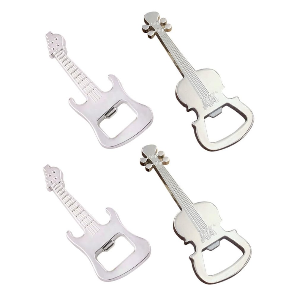 4pcs Guitar Corkscrew Guitar Bottle Opener Violin Bottle Opener Key Fob Musical Instruments Beer Opener Multitool Keychain Violin Guitar Design Bottle Opener Metal Keychain Charms