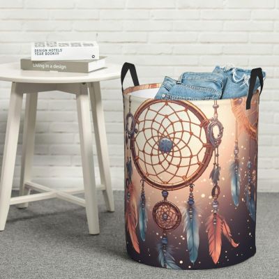 Laundry Hamper Round Laundry Basket with Handles Native American Dream Catcher Laundry Hampers Waterproof Circular Hamper for Bathroom Storage Basket Dirty Clothes Hamper for Dirty Clothes
