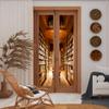 Abstract Mid Century Castle Bookshelf Window Film,Rustic Old Antique Library Books Suitable for Living Room,Kitchen,Bathroom-23.6W x47.2L in x2Pcs view 3