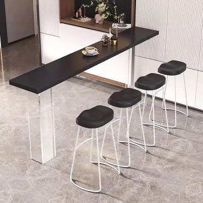 Bar Height Table,Solid Wood Tabletop & Acrylic Leg,Modern Bar Top Table Narrow Bar Table,Tall Counter Height Table Transparent Pub Tables Dining Table Kitchen Table,No Stool(47.2", Black)