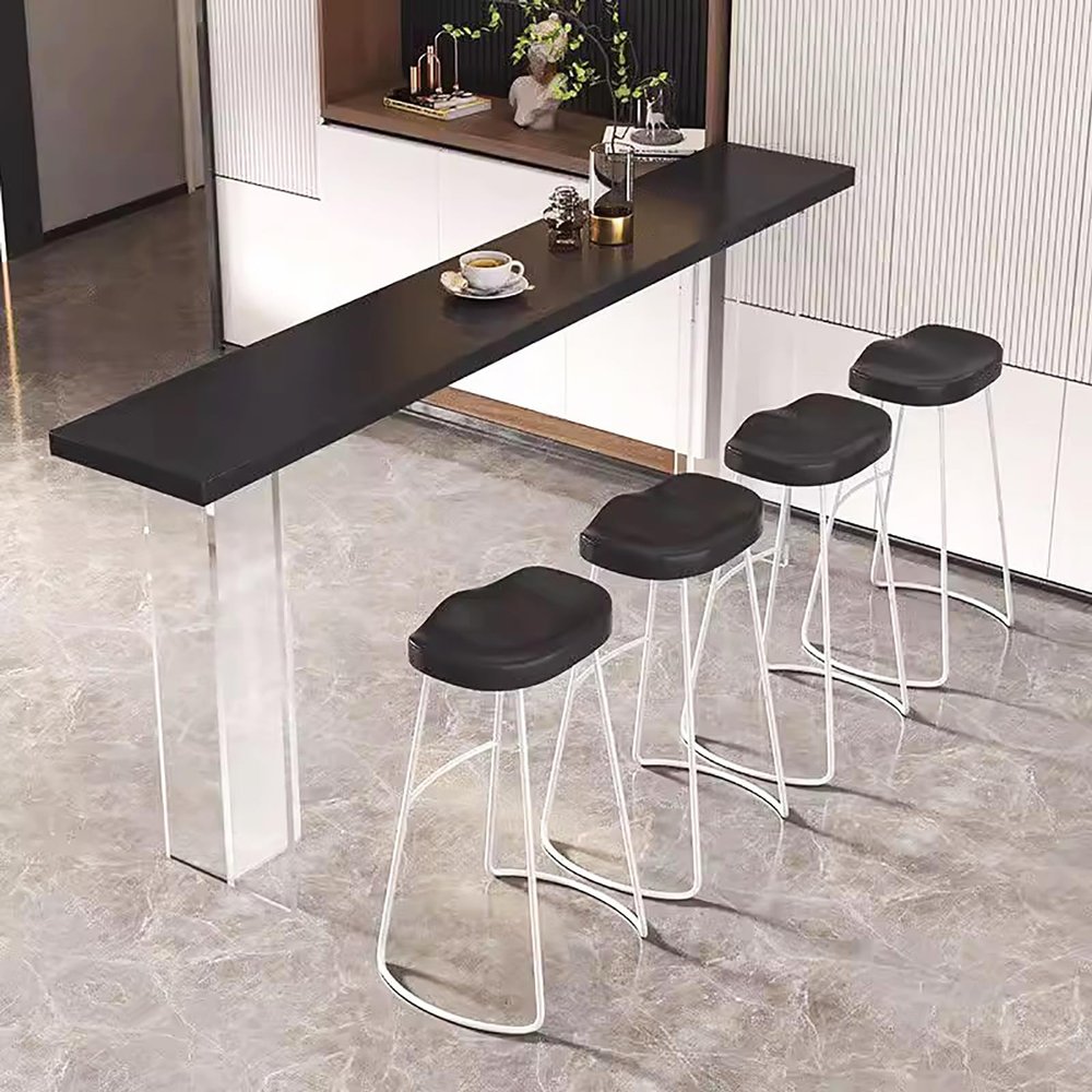 Bar Height Table,Solid Wood Tabletop & Acrylic Leg,Modern Bar Top Table Narrow Bar Table,Tall Counter Height Table Transparent Pub Tables Dining Table Kitchen Table,No Stool(47.2", Black)