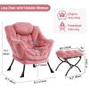 Furlide Lazy Chair with Ottoman, Modern Chair with Folding Footrest, Plush Dark Pink Lounge Accent Chair, Comfortable Reading Chair, Oversized Armchairs for Bedroom, Study, Living Room, Courtyard view 2